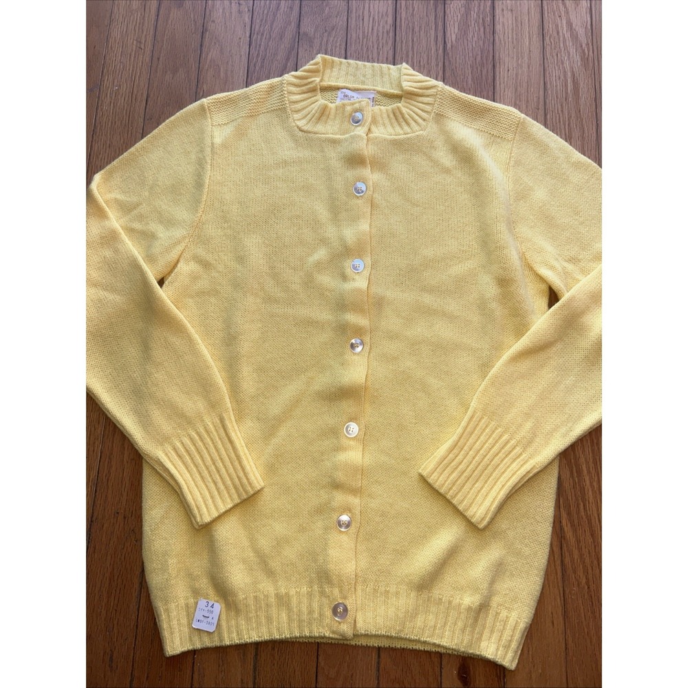 NEW (Old Stock) Vintage SMALL Knit Cardigan Sweater‎ Canary Yellow Orlon Acrylic